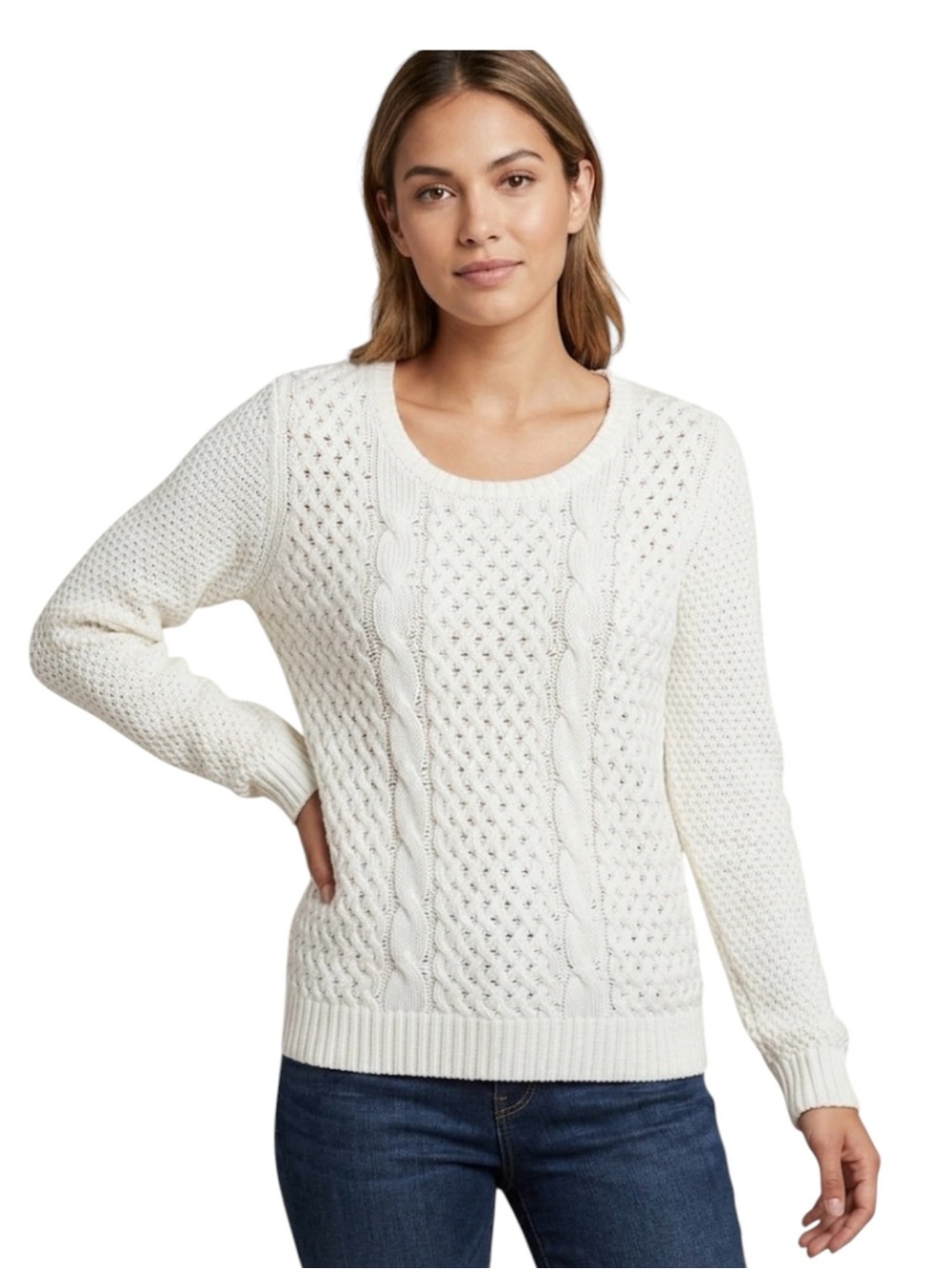 Preswick & Moore Classic Cable Knit Scoop Neck Long Sleeve Sweater Size XL